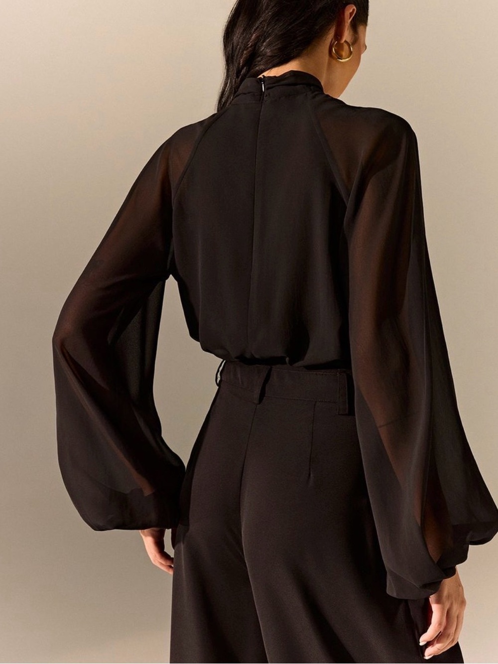 Commense Black Semi-Sheer Chiffon Blouse with Metal Accent - Picture 4 of 7